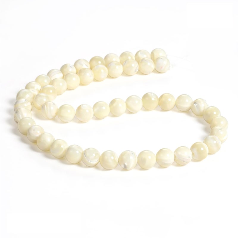 BEADNOVA Natural White Mother of Pearl Shell Beads Natural Crystal Beads Stone Gemstone Round Loose Energy Healing with Crystal Stretch Cord for Jewelry Making (8mm, 45-48pcs) - Image 1